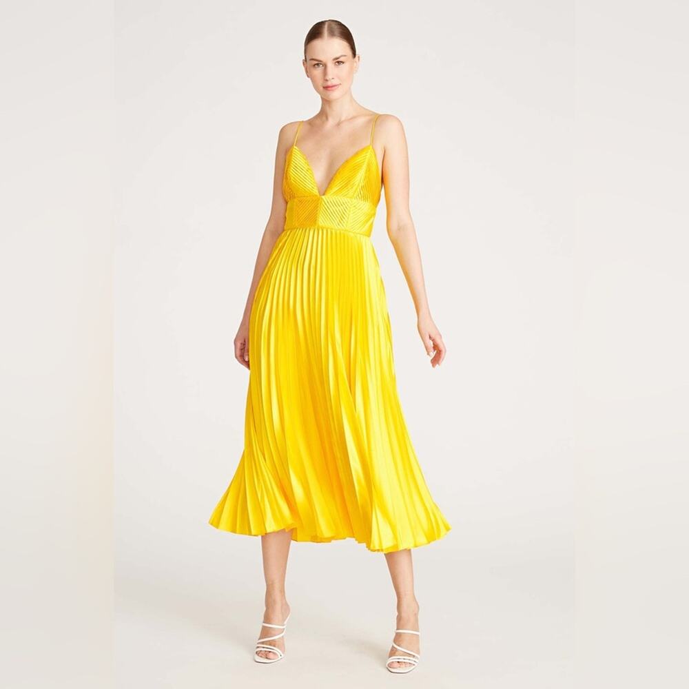 Amur Viv Mitered Pleating Dress Yellow Midi